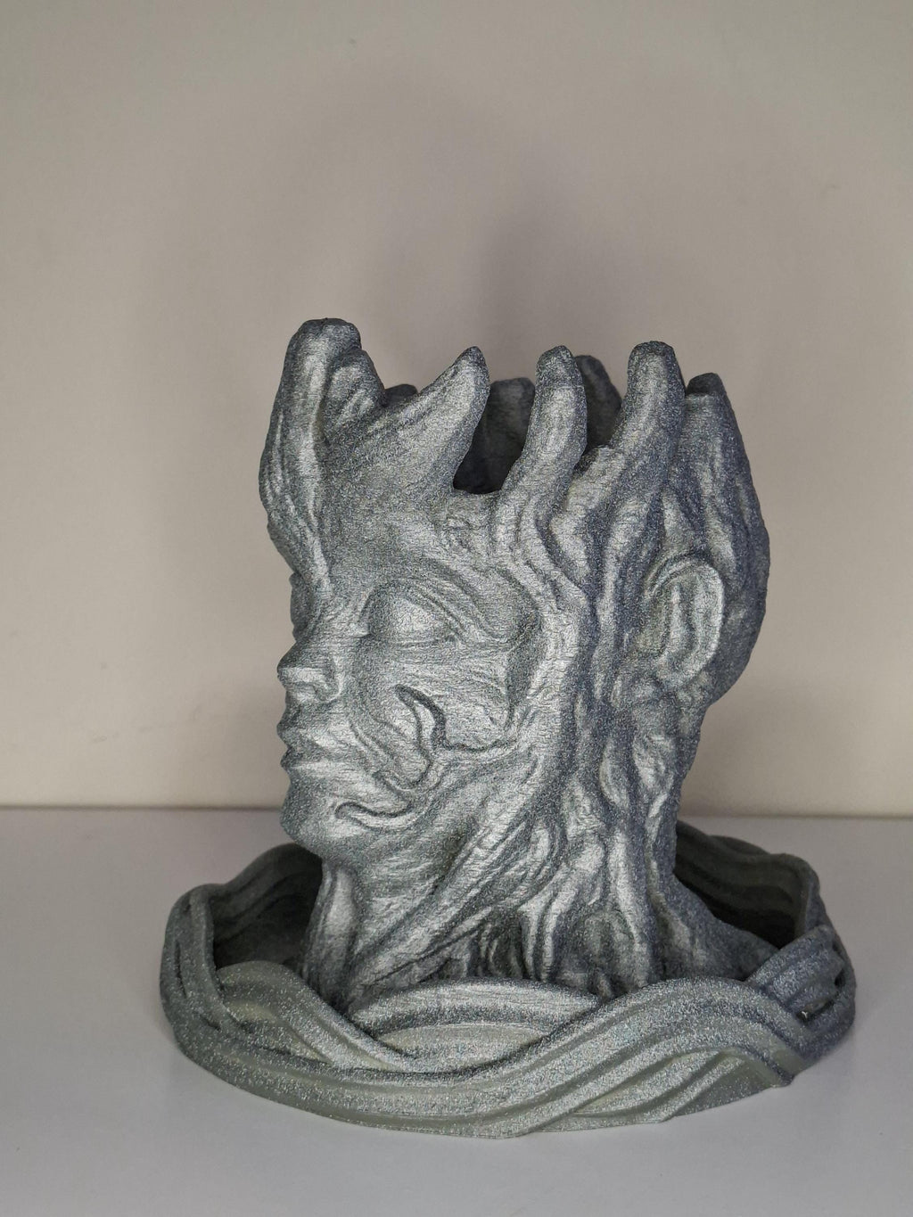 3D Printed Stone Look Planter – Woodland Face Pot with Drip Tray