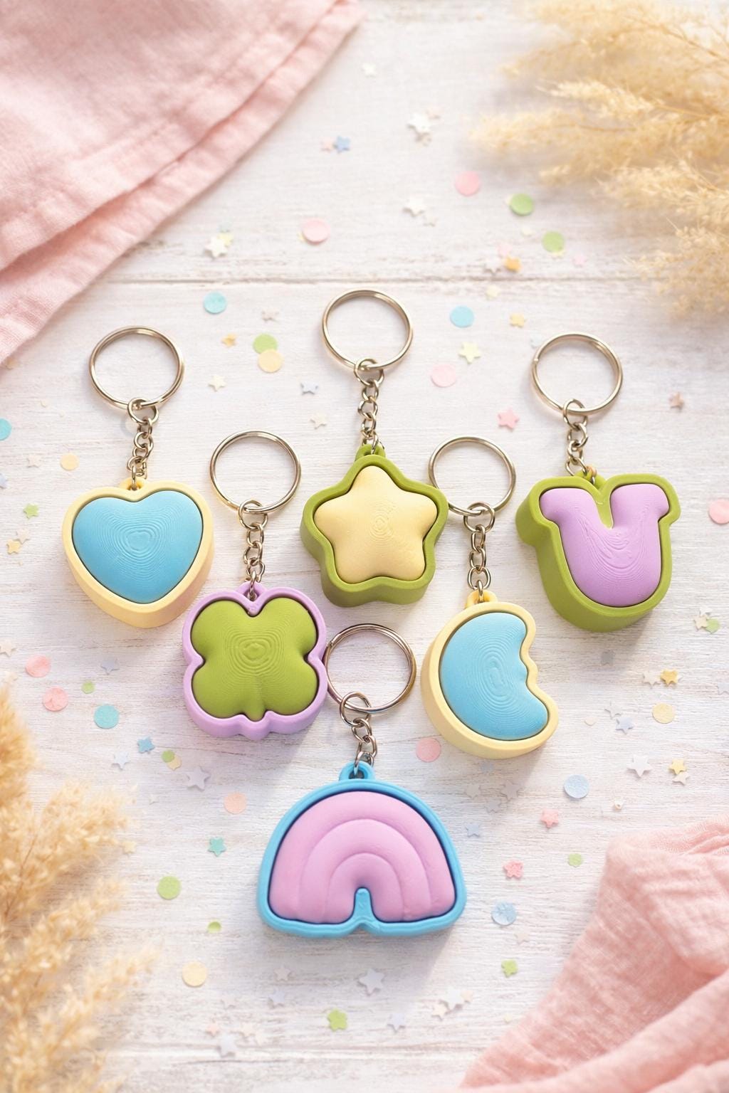 Marshmallow Clicker Keychain Set | 6 Shape Set | Customizable Tops & Bottoms