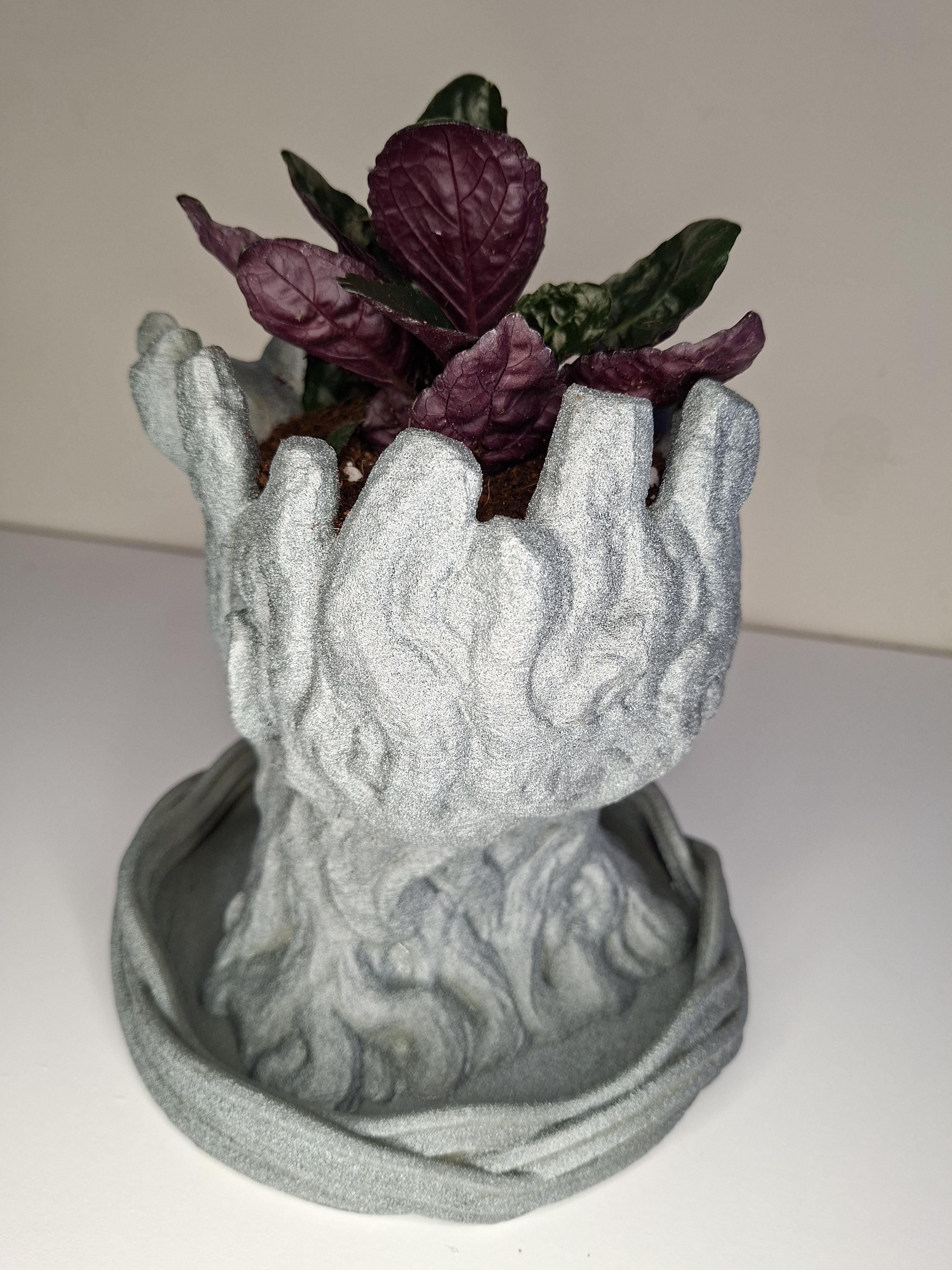 3D Printed Stone Look Planter – Woodland Face Pot with Drip Tray
