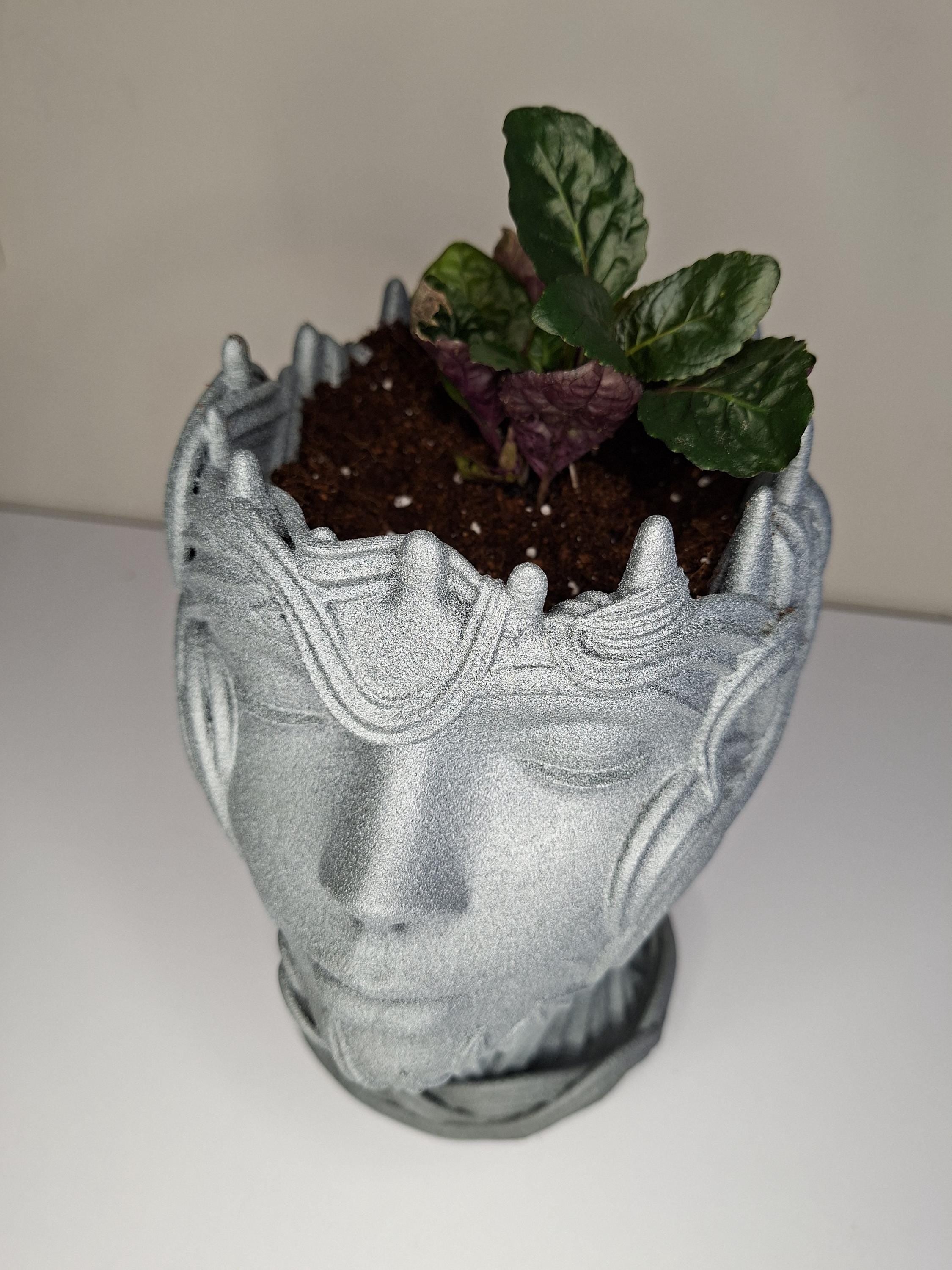 Wind Goddess Planter – Stone Look 3D Printed Pot with Drip Tray – Woodland Nature Decor