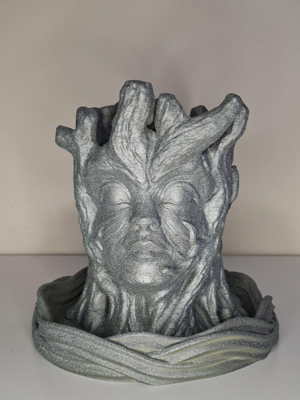 3D Printed Stone Look Planter – Woodland Face Pot with Drip Tray